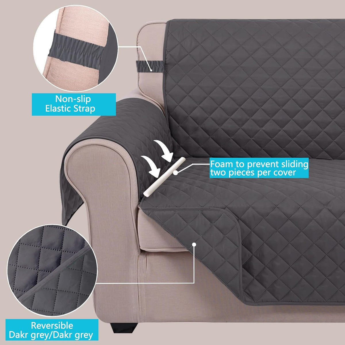 Reversible Sofa Cover Couch Cover for Dogs, Coffee/Beige | 68''Sofa Mat Washable, Pet Friendly, Elastic Straps, Water Repellent, Furniture Protector for 3 Cushion Couch - Colors A