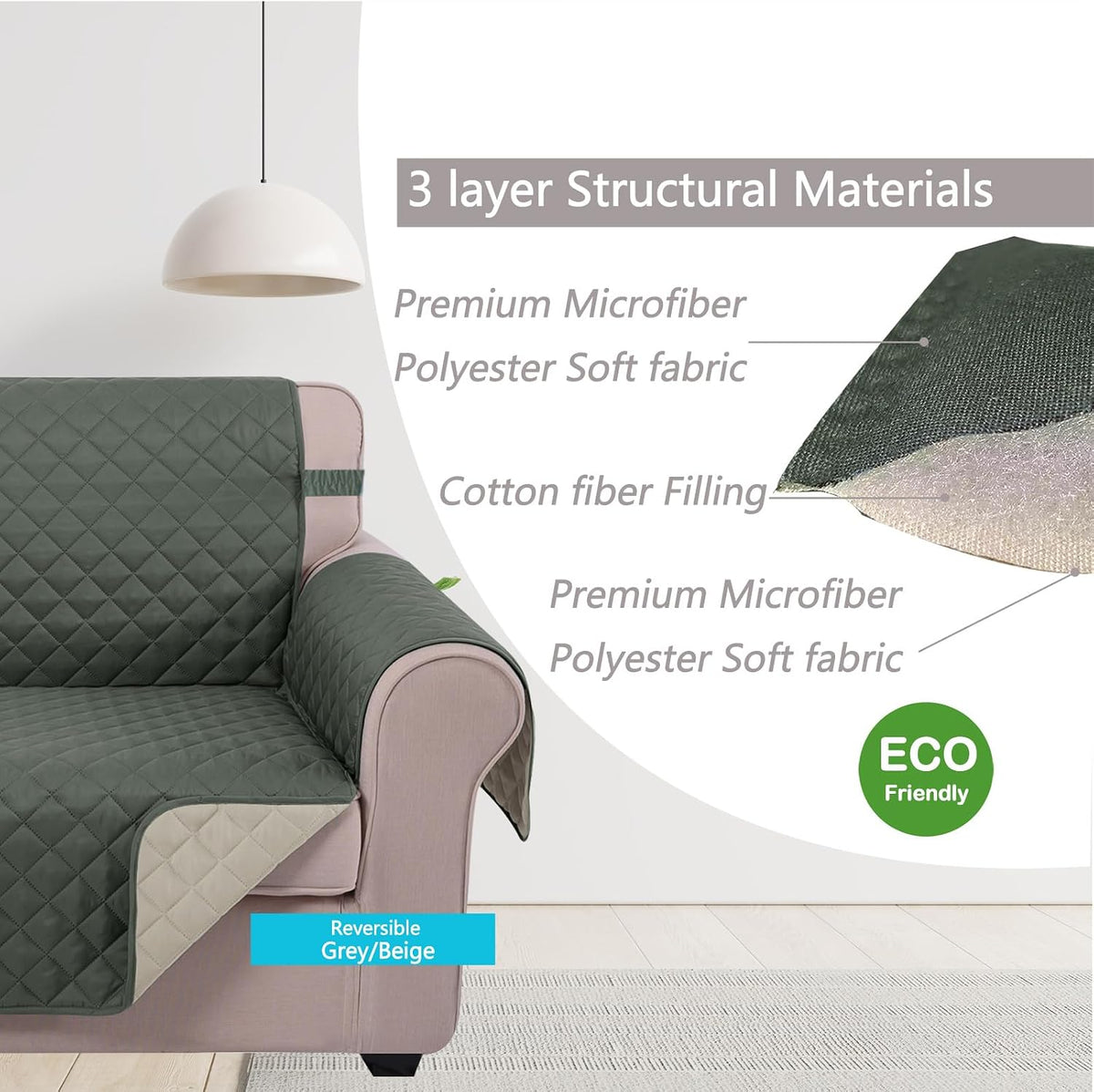 Reversible Sofa Cover Couch Cover for Dogs, Coffee/Beige | 68''Sofa Mat Washable, Pet Friendly, Elastic Straps, Water Repellent, Furniture Protector for 3 Cushion Couch - Colors A