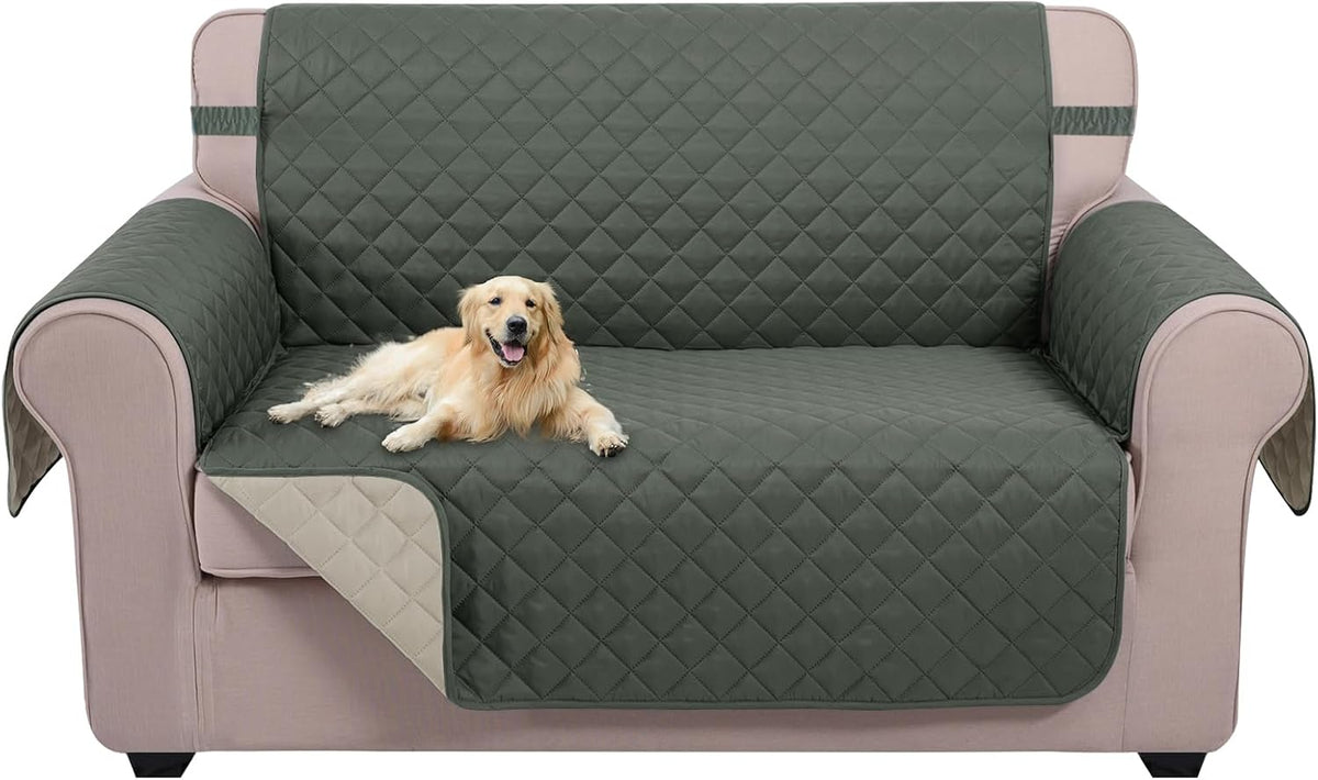 Reversible Sofa Cover Couch Cover for Dogs, Coffee/Beige | 68''Sofa Mat Washable, Pet Friendly, Elastic Straps, Water Repellent, Furniture Protector for 3 Cushion Couch - Colors A