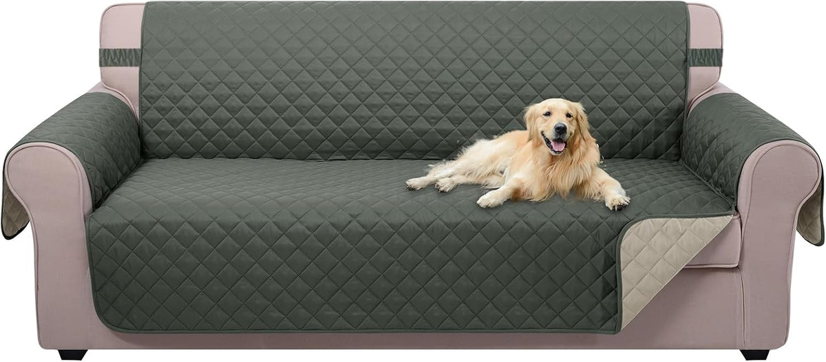 Reversible Sofa Cover Couch Cover for Dogs, Coffee/Beige | 68''Sofa Mat Washable, Pet Friendly, Elastic Straps, Water Repellent, Furniture Protector for 3 Cushion Couch - Colors A