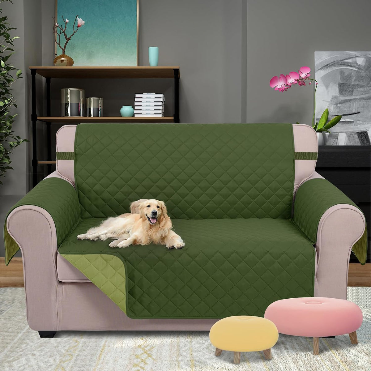 Reversible Sofa Cover Couch Cover for Dogs, Coffee/Beige | 68''Sofa Mat Washable, Pet Friendly, Elastic Straps, Water Repellent, Furniture Protector for 3 Cushion Couch - Colors A