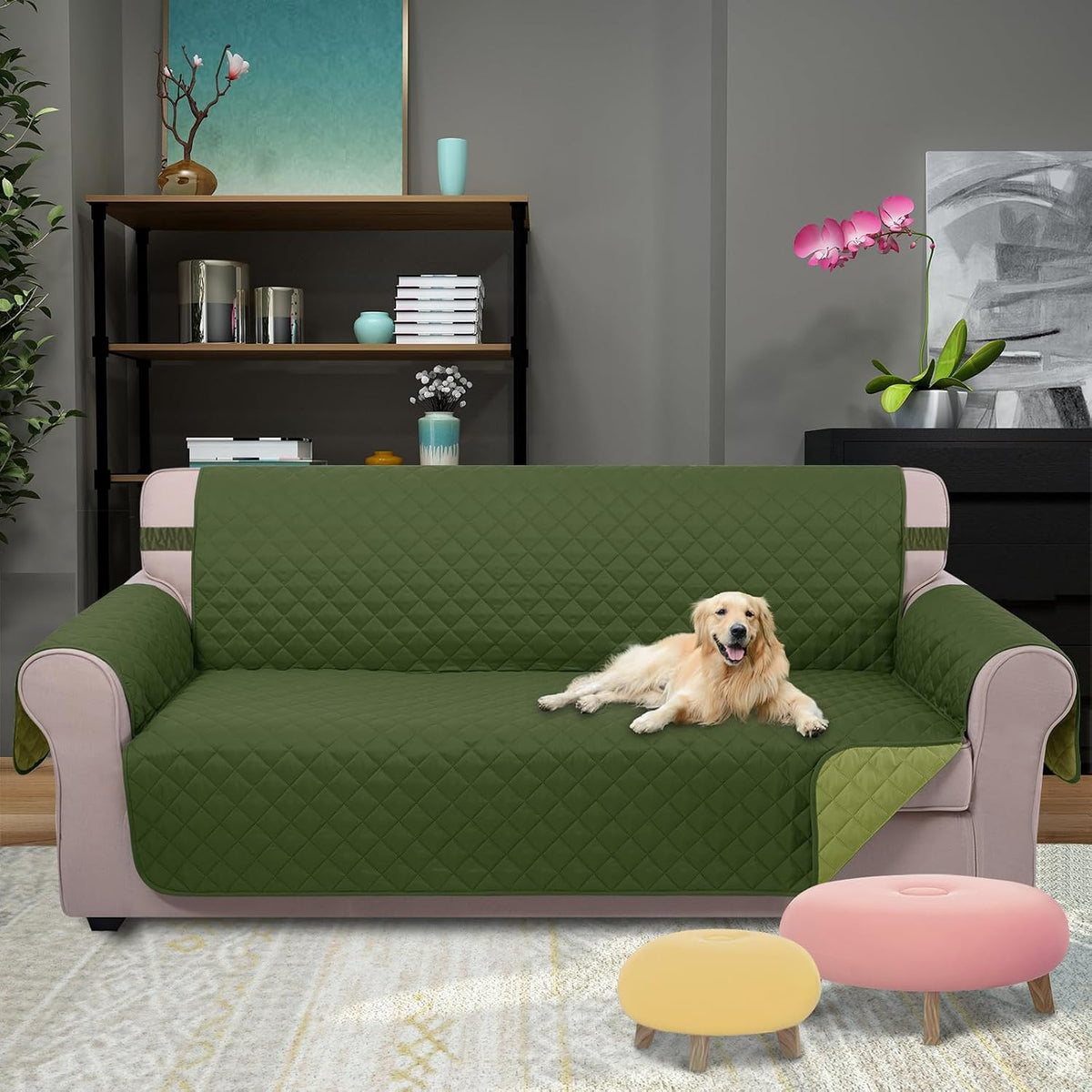 Reversible Sofa Cover Couch Cover for Dogs, Coffee/Beige | 68''Sofa Mat Washable, Pet Friendly, Elastic Straps, Water Repellent, Furniture Protector for 3 Cushion Couch - Colors A