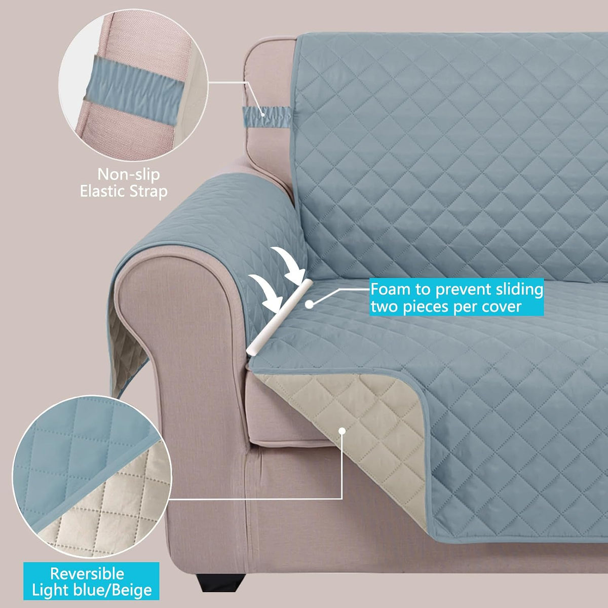 Reversible Sofa Cover Couch Cover for Dogs, Coffee/Beige | 68''Sofa Mat Washable, Pet Friendly, Elastic Straps, Water Repellent, Furniture Protector for 3 Cushion Couch - Colors A