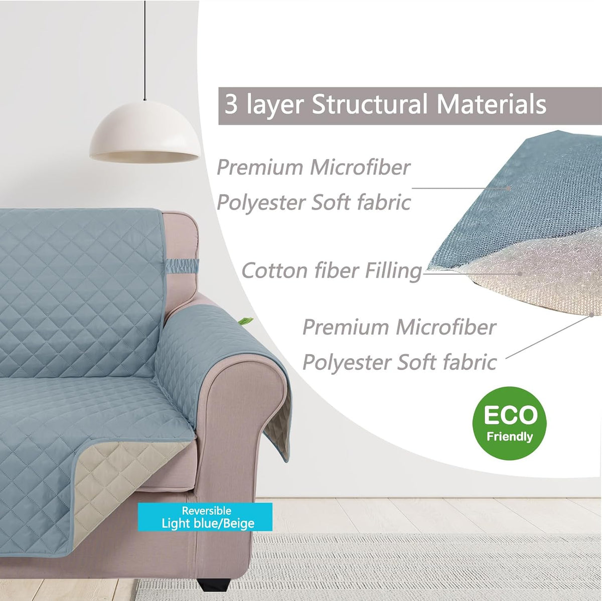 Reversible Sofa Cover Couch Cover for Dogs, Coffee/Beige | 68''Sofa Mat Washable, Pet Friendly, Elastic Straps, Water Repellent, Furniture Protector for 3 Cushion Couch - Colors A