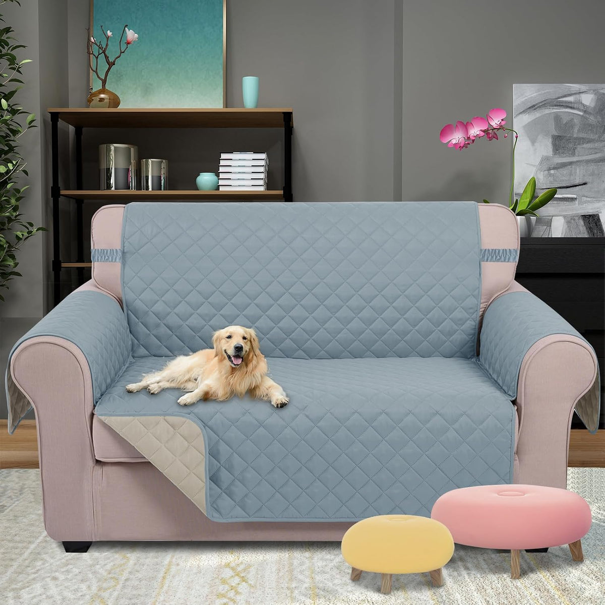 Reversible Sofa Cover Couch Cover for Dogs, Coffee/Beige | 68''Sofa Mat Washable, Pet Friendly, Elastic Straps, Water Repellent, Furniture Protector for 3 Cushion Couch - Colors A