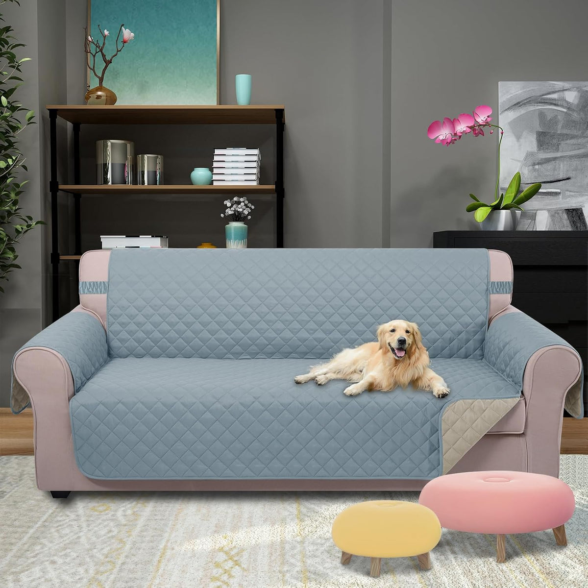 Reversible Sofa Cover Couch Cover for Dogs, Coffee/Beige | 68''Sofa Mat Washable, Pet Friendly, Elastic Straps, Water Repellent, Furniture Protector for 3 Cushion Couch - Colors A