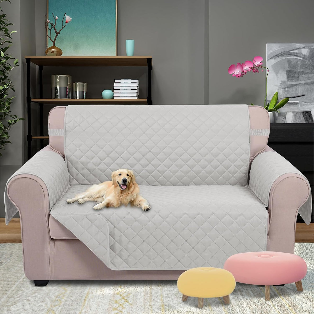 Reversible Sofa Cover Couch Cover for Dogs, Coffee/Beige | 68''Sofa Mat Washable, Pet Friendly, Elastic Straps, Water Repellent, Furniture Protector for 3 Cushion Couch - Colors A