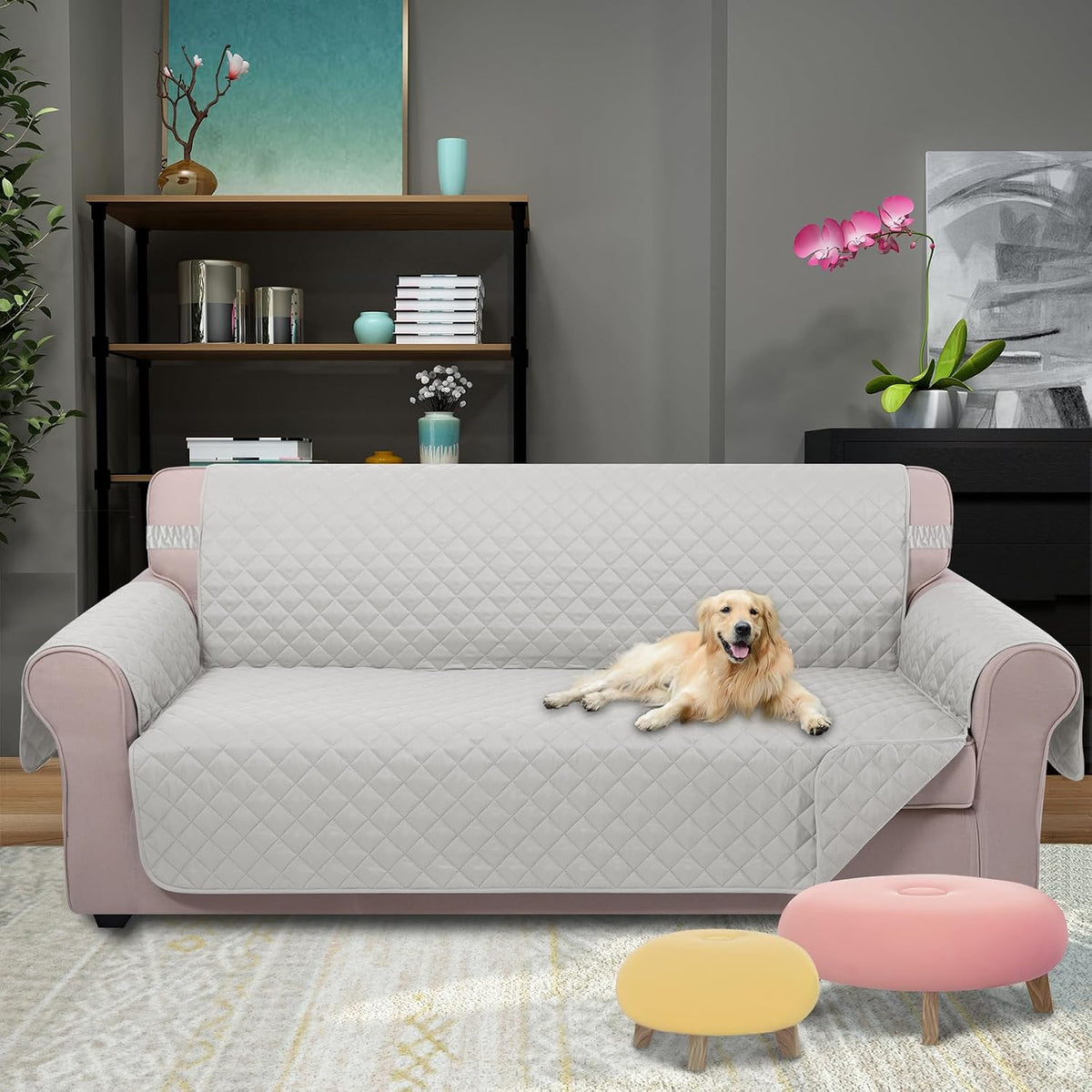 Reversible Sofa Cover Couch Cover for Dogs, Coffee/Beige | 68''Sofa Mat Washable, Pet Friendly, Elastic Straps, Water Repellent, Furniture Protector for 3 Cushion Couch - Colors A