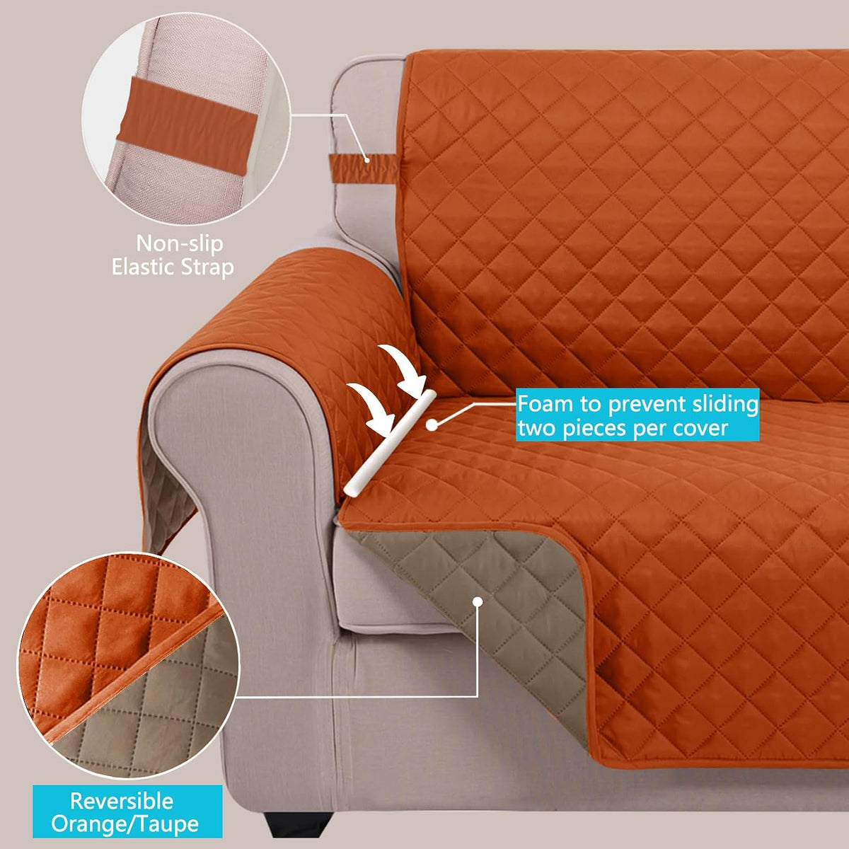 Reversible Sofa Cover Couch Cover for Dogs, Coffee/Beige | 68''Sofa Mat Washable, Pet Friendly, Elastic Straps, Water Repellent, Furniture Protector for 3 Cushion Couch - Colors A