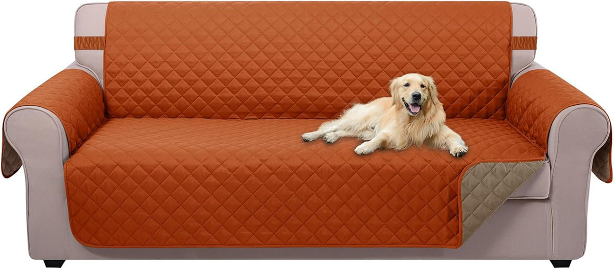 Reversible Sofa Cover Couch Cover for Dogs, Coffee/Beige | 68''Sofa Mat Washable, Pet Friendly, Elastic Straps, Water Repellent, Furniture Protector for 3 Cushion Couch - Colors A