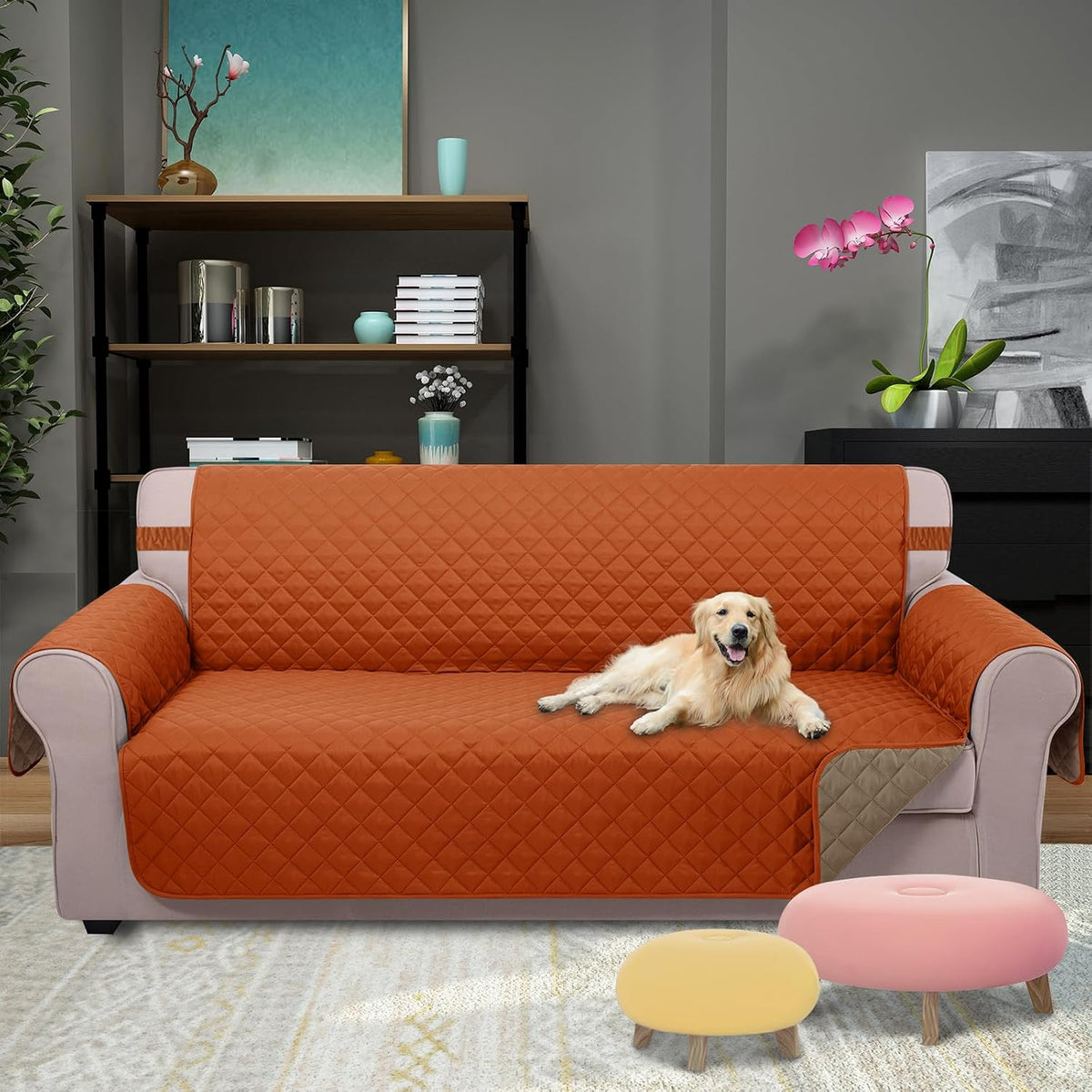 Reversible Sofa Cover Couch Cover for Dogs, Coffee/Beige | 68''Sofa Mat Washable, Pet Friendly, Elastic Straps, Water Repellent, Furniture Protector for 3 Cushion Couch - Colors A