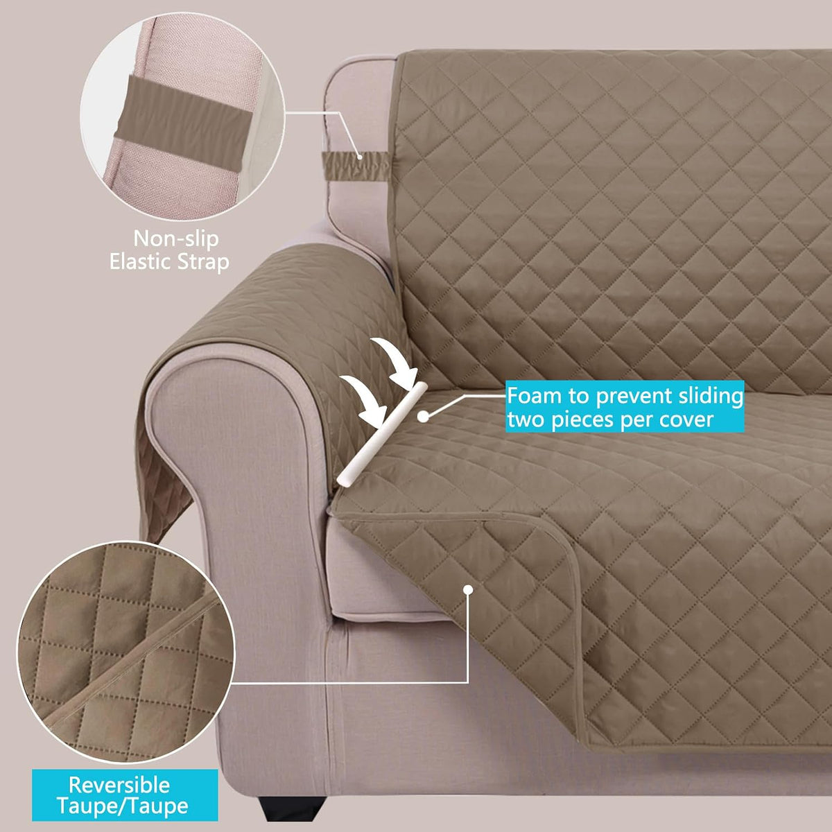 Reversible Sofa Cover Couch Cover for Dogs, Coffee/Beige | 68''Sofa Mat Washable, Pet Friendly, Elastic Straps, Water Repellent, Furniture Protector for 3 Cushion Couch - Colors A