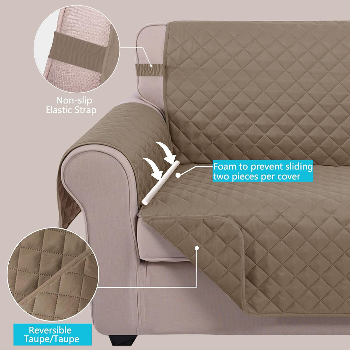Reversible Sofa Cover Couch Cover for Dogs, Coffee/Beige | 68''Sofa Mat Washable, Pet Friendly, Elastic Straps, Water Repellent, Furniture Protector for 3 Cushion Couch - Colors A