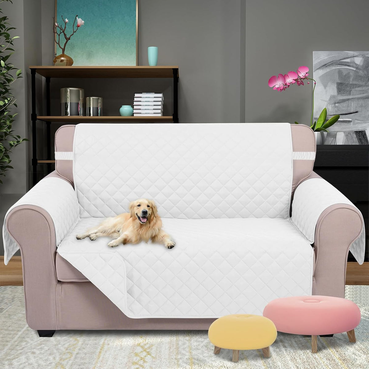 Reversible Sofa Cover Couch Cover for Dogs, Coffee/Beige | 68''Sofa Mat Washable, Pet Friendly, Elastic Straps, Water Repellent, Furniture Protector for 3 Cushion Couch - Colors A