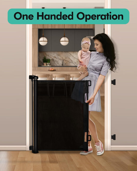 Retractable Baby Gate 55 Inch Wide for Indoor & Outdoor, Mesh Safety Gate