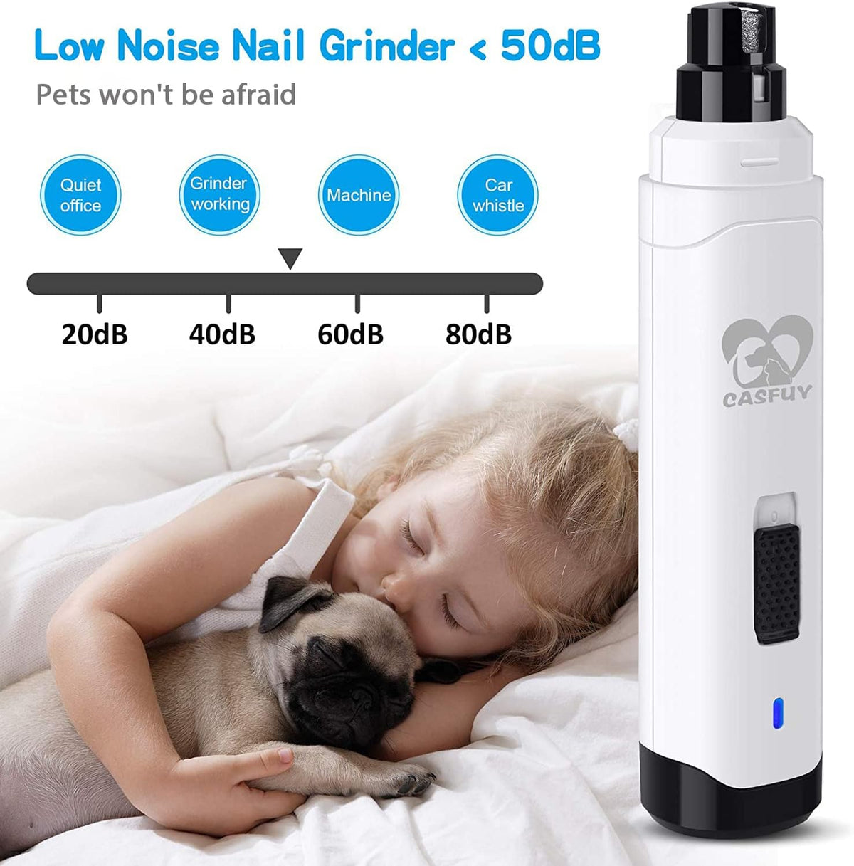 Dog Nail Grinder Upgraded - Professional 2-Speed Whisper-Quiet Electric Pet Nail Trimmer Painless Paws Grooming & Smoothing for Small Medium Large Dogs & Cats (Dark Blue)