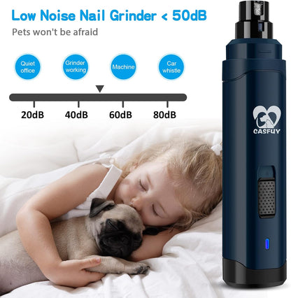 Dog Nail Grinder Upgraded - Professional 2-Speed Whisper-Quiet Electric Pet Nail Trimmer Painless Paws Grooming & Smoothing for Small Medium Large Dogs & Cats (Dark Blue)