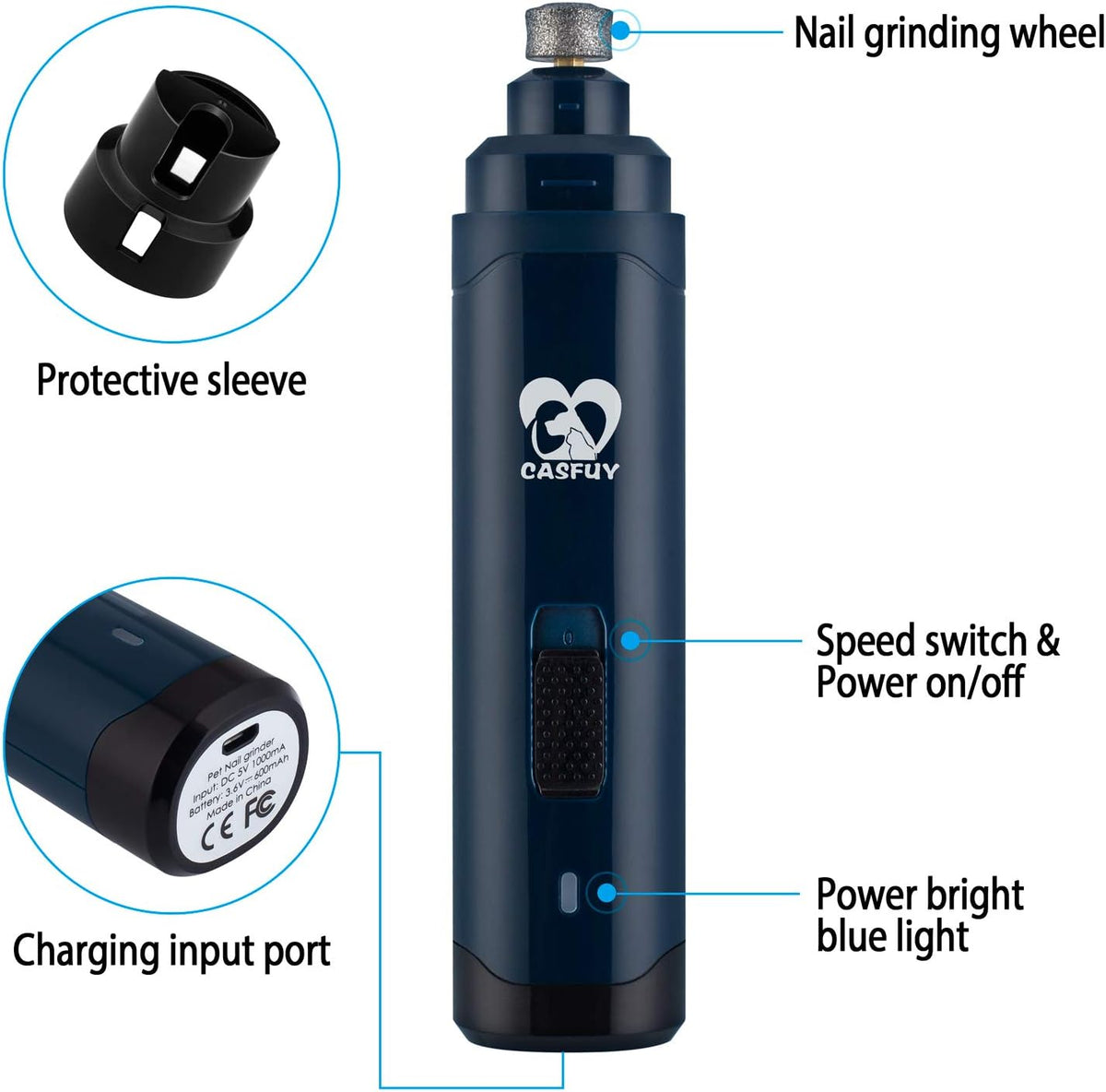 Dog Nail Grinder Upgraded - Professional 2-Speed Whisper-Quiet Electric Pet Nail Trimmer Painless Paws Grooming & Smoothing for Small Medium Large Dogs & Cats (Dark Blue)