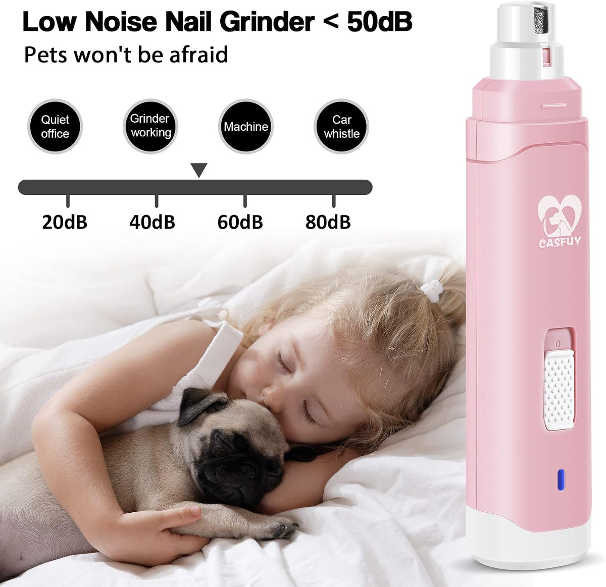 Dog Nail Grinder Upgraded - Professional 2-Speed Whisper-Quiet Electric Pet Nail Trimmer Painless Paws Grooming & Smoothing for Small Medium Large Dogs & Cats (Dark Blue)