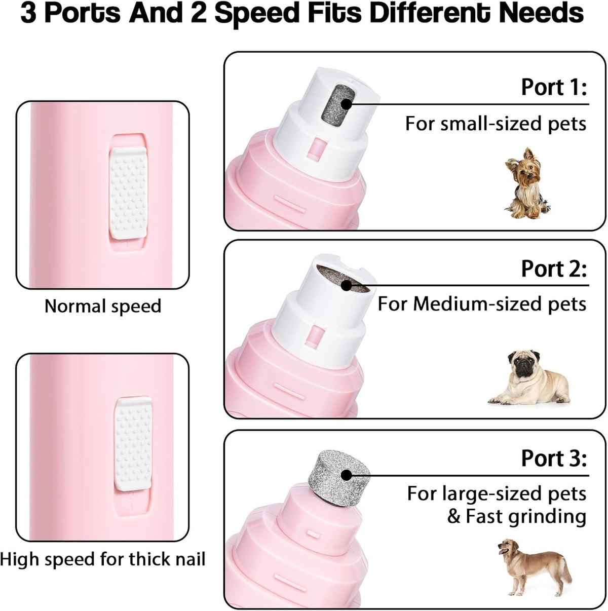 Dog Nail Grinder Upgraded - Professional 2-Speed Whisper-Quiet Electric Pet Nail Trimmer Painless Paws Grooming & Smoothing for Small Medium Large Dogs & Cats (Dark Blue)