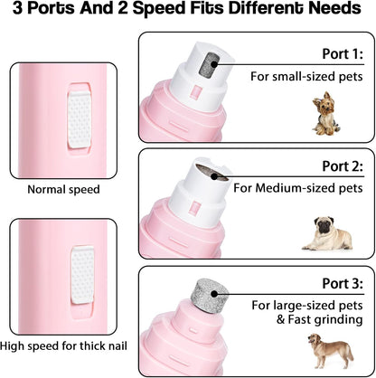 Dog Nail Grinder Upgraded - Professional 2-Speed Whisper-Quiet Electric Pet Nail Trimmer Painless Paws Grooming & Smoothing for Small Medium Large Dogs & Cats (Dark Blue)