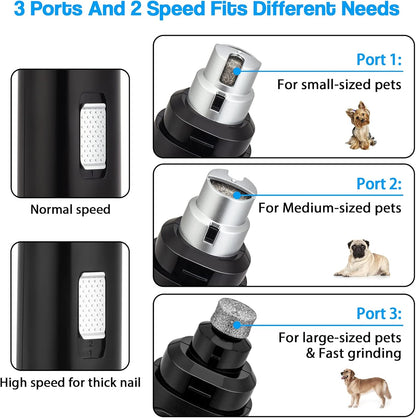 Dog Nail Grinder Upgraded - Professional 2-Speed Whisper-Quiet Electric Pet Nail Trimmer Painless Paws Grooming & Smoothing for Small Medium Large Dogs & Cats (Dark Blue)