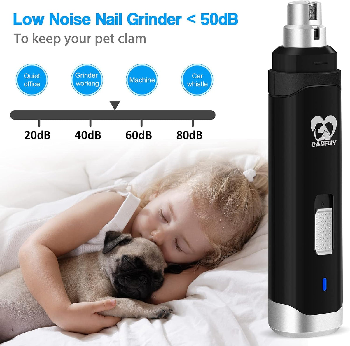 Dog Nail Grinder Upgraded - Professional 2-Speed Whisper-Quiet Electric Pet Nail Trimmer Painless Paws Grooming & Smoothing for Small Medium Large Dogs & Cats (Dark Blue)
