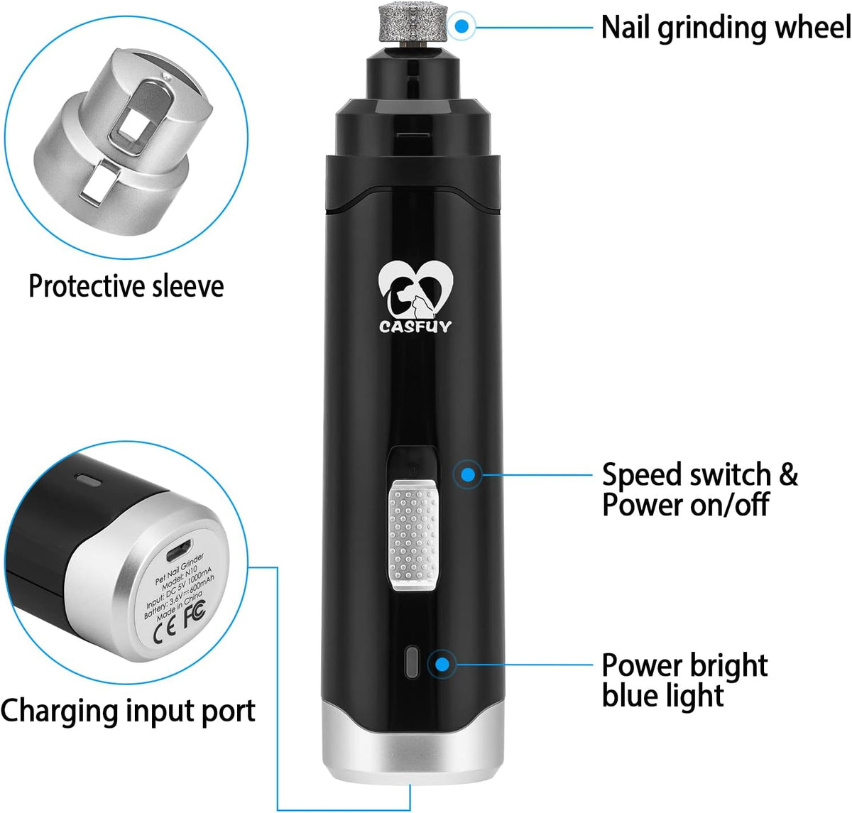 Dog Nail Grinder Upgraded - Professional 2-Speed Whisper-Quiet Electric Pet Nail Trimmer Painless Paws Grooming & Smoothing for Small Medium Large Dogs & Cats (Dark Blue)