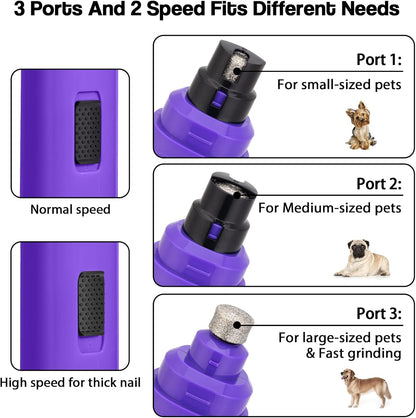 Dog Nail Grinder Upgraded - Professional 2-Speed Whisper-Quiet Electric Pet Nail Trimmer Painless Paws Grooming & Smoothing for Small Medium Large Dogs & Cats (Dark Blue)