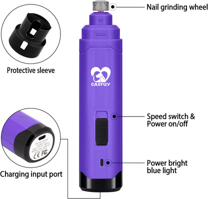 Dog Nail Grinder Upgraded - Professional 2-Speed Whisper-Quiet Electric Pet Nail Trimmer Painless Paws Grooming & Smoothing for Small Medium Large Dogs & Cats (Dark Blue)