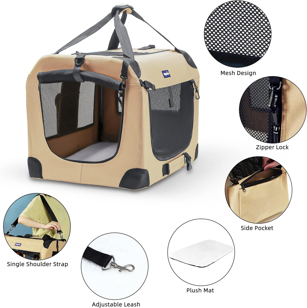Portable Collapsible Dog Crate, 24" Soft Dog Crate for Car Travel