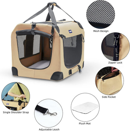 Portable Collapsible Dog Crate, 24" Soft Dog Crate for Car Travel