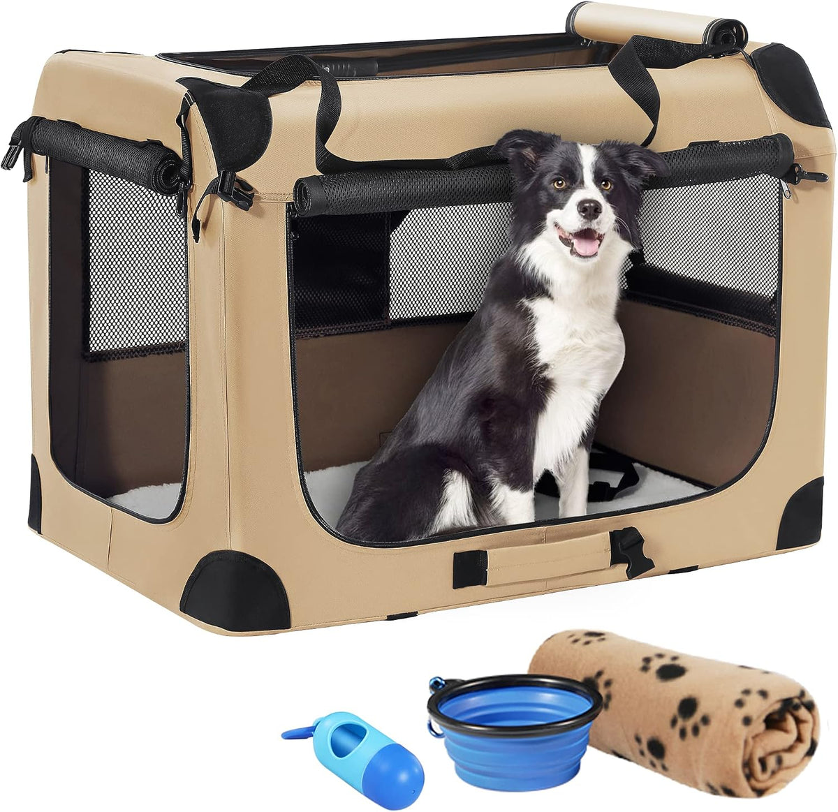 Portable Collapsible Dog Crate, 24" Soft Dog Crate for Car Travel