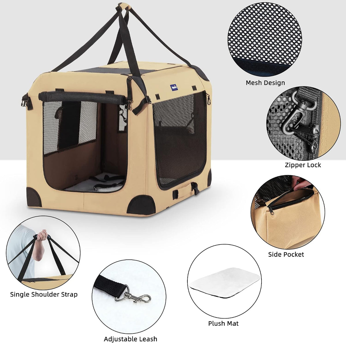 Portable Collapsible Dog Crate, 24" Soft Dog Crate for Car Travel