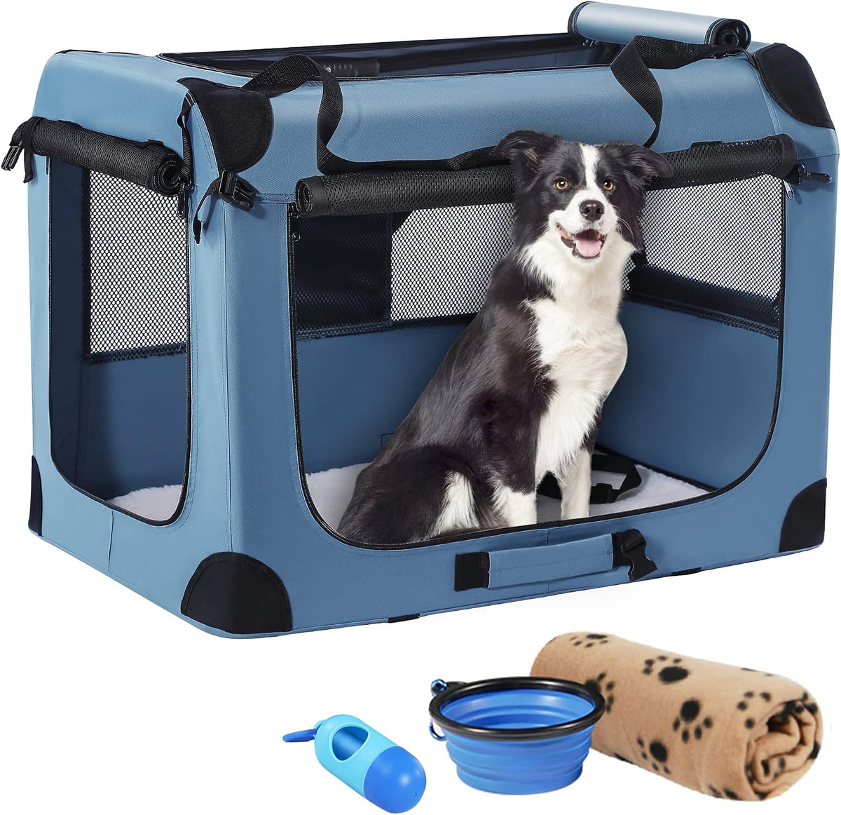 Portable Collapsible Dog Crate, 24" Soft Dog Crate for Car Travel