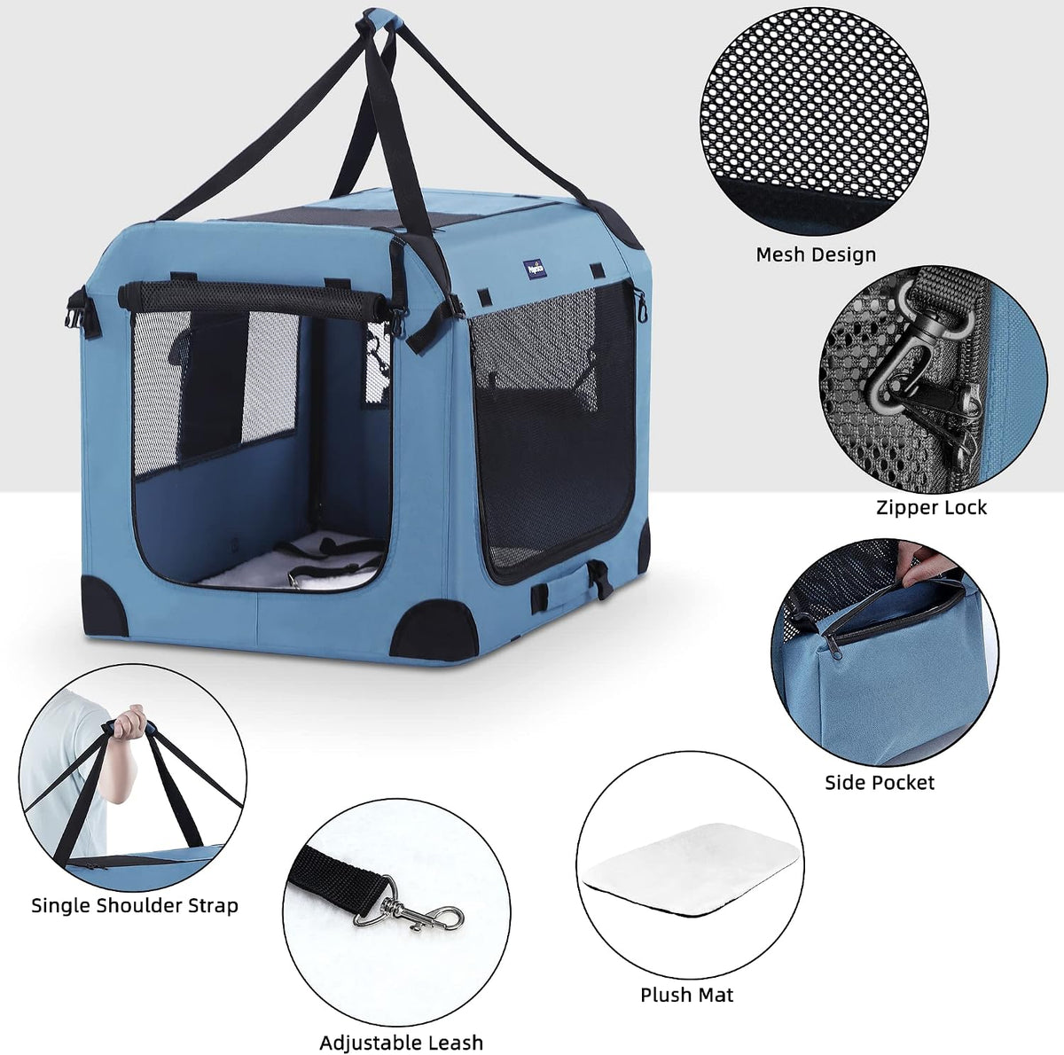 Portable Collapsible Dog Crate, 24" Soft Dog Crate for Car Travel