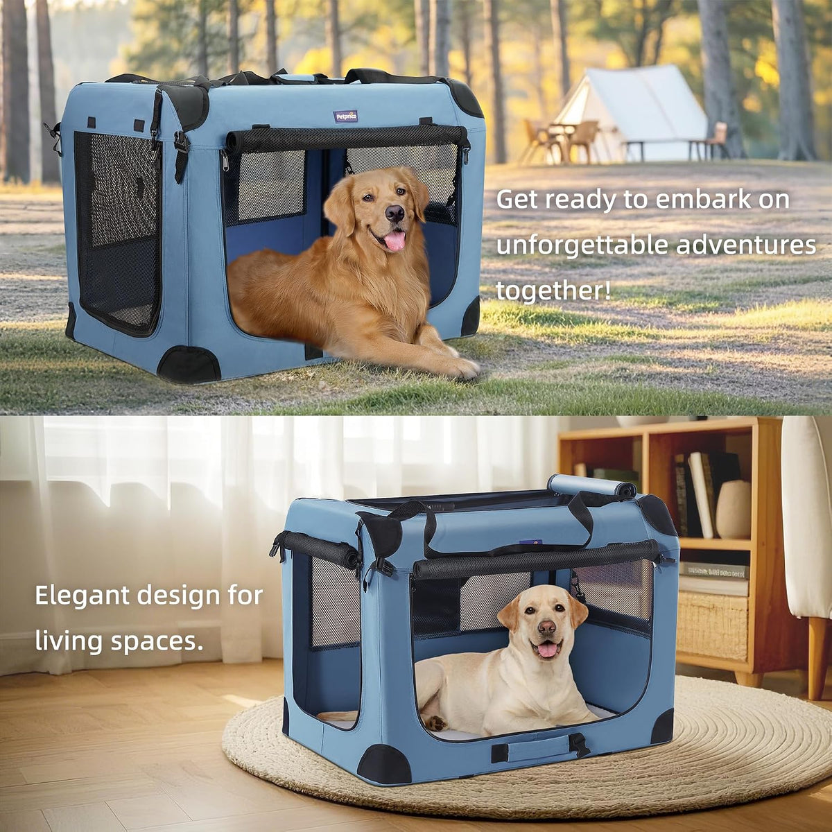 Portable Collapsible Dog Crate, 24" Soft Dog Crate for Car Travel