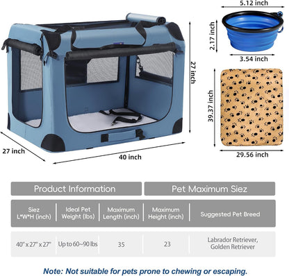 Portable Collapsible Dog Crate, 24" Soft Dog Crate for Car Travel