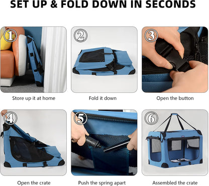 Portable Collapsible Dog Crate, 24" Soft Dog Crate for Car Travel