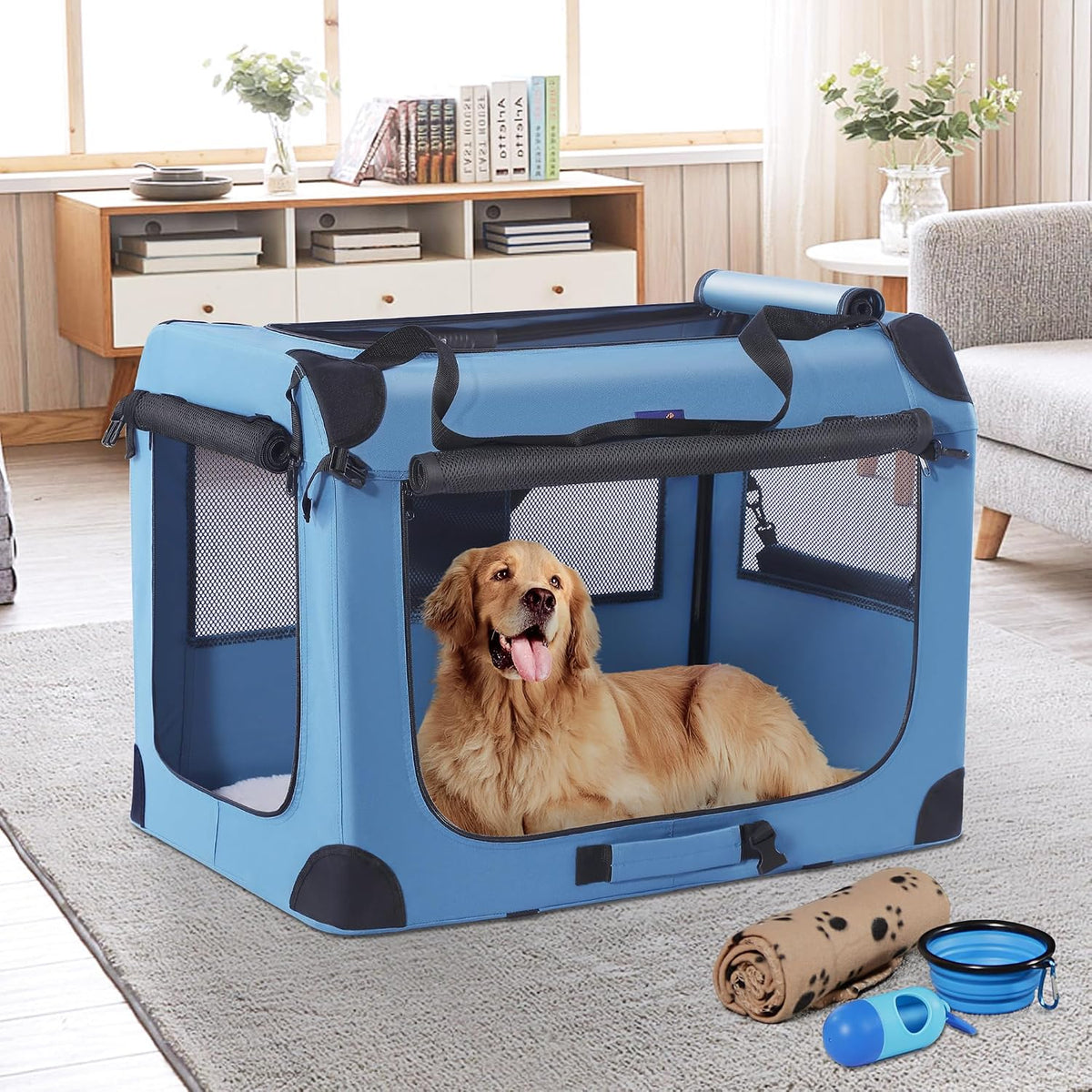 Portable Collapsible Dog Crate, 24" Soft Dog Crate for Car Travel