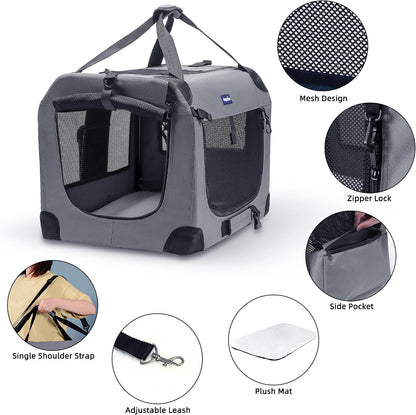Portable Collapsible Dog Crate, 24" Soft Dog Crate for Car Travel