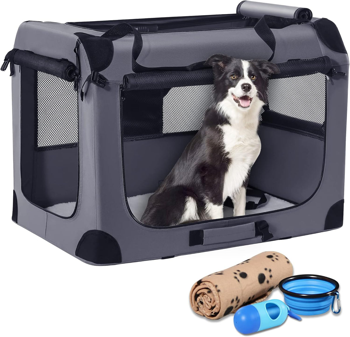 Portable Collapsible Dog Crate, 24" Soft Dog Crate for Car Travel