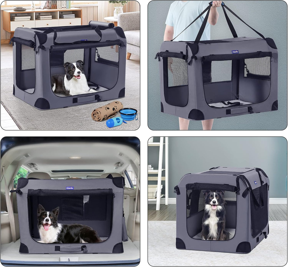 Portable Collapsible Dog Crate, 24" Soft Dog Crate for Car Travel
