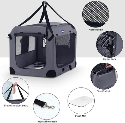 Portable Collapsible Dog Crate, 24" Soft Dog Crate for Car Travel