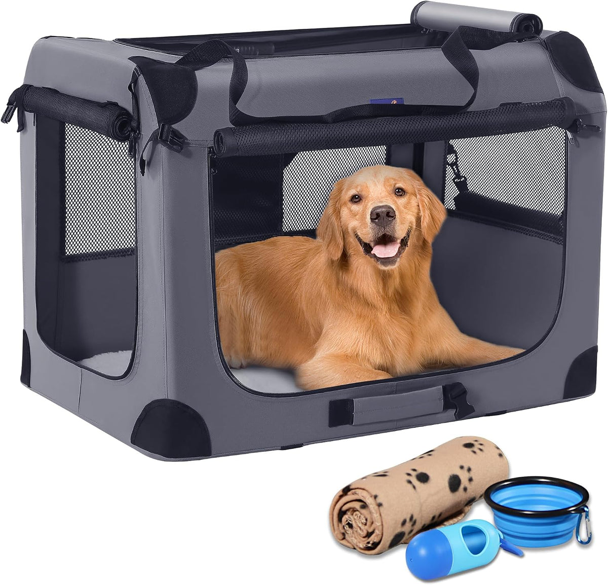 Portable Collapsible Dog Crate, 24" Soft Dog Crate for Car Travel