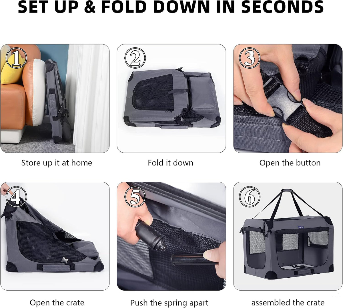 Portable Collapsible Dog Crate, 24" Soft Dog Crate for Car Travel