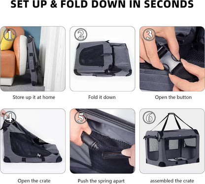 Portable Collapsible Dog Crate, 24" Soft Dog Crate for Car Travel