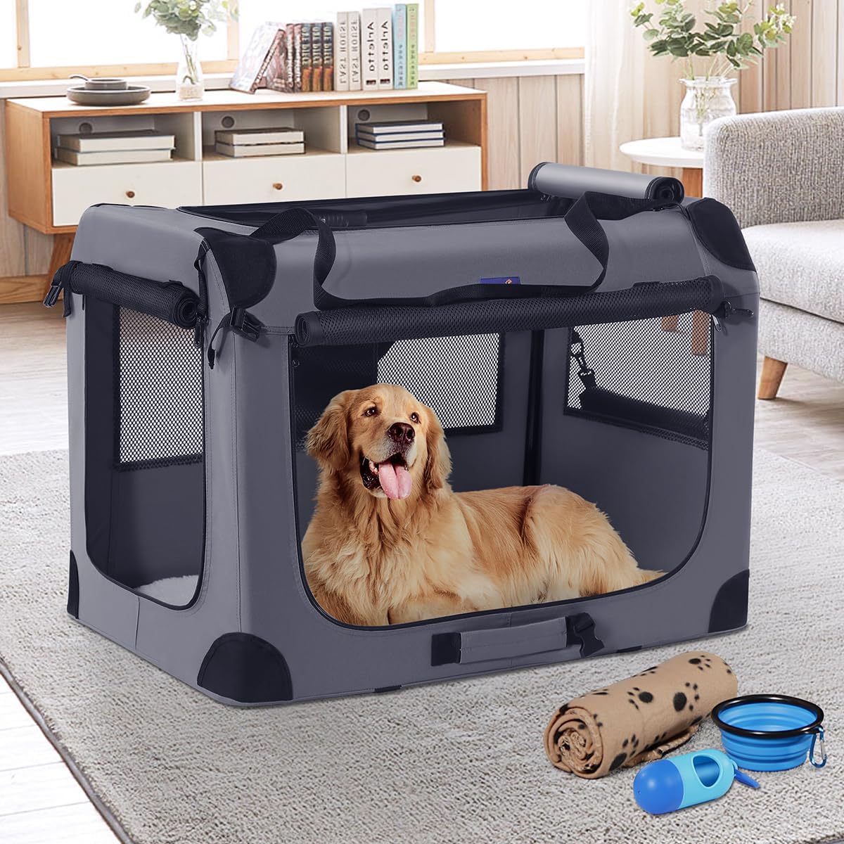 Portable Collapsible Dog Crate, 24" Soft Dog Crate for Car Travel
