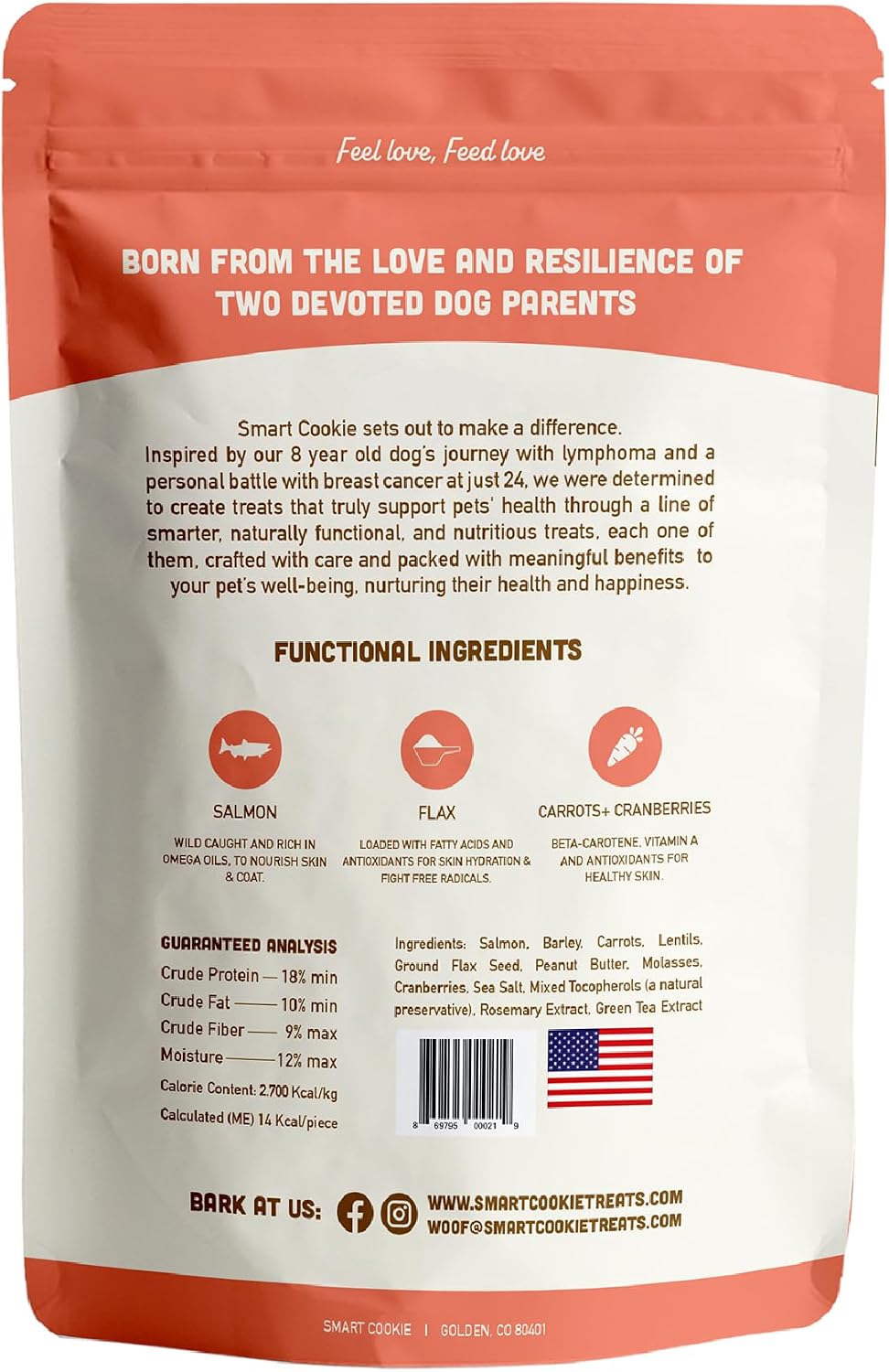 Smart Cookie All Natural Dog Treats - Healthy Skin & Coat Salmon Dog Treats - Ideal for Sensitive Stomachs or Itchy, Allergic, Dry Skin - Dehydrated, Crunchy, Human-Grade, Made in USA - 8oz, Pack of 1