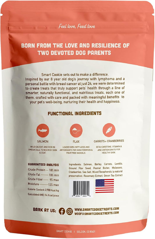 Smart Cookie All Natural Dog Treats - Healthy Skin & Coat Salmon Dog Treats - Ideal for Sensitive Stomachs or Itchy, Allergic, Dry Skin - Dehydrated, Crunchy, Human-Grade, Made in USA - 8oz, Pack of 1